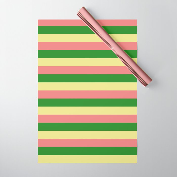 Tan, Light Coral, and Forest Green Colored Lined Pattern Wrapping Paper