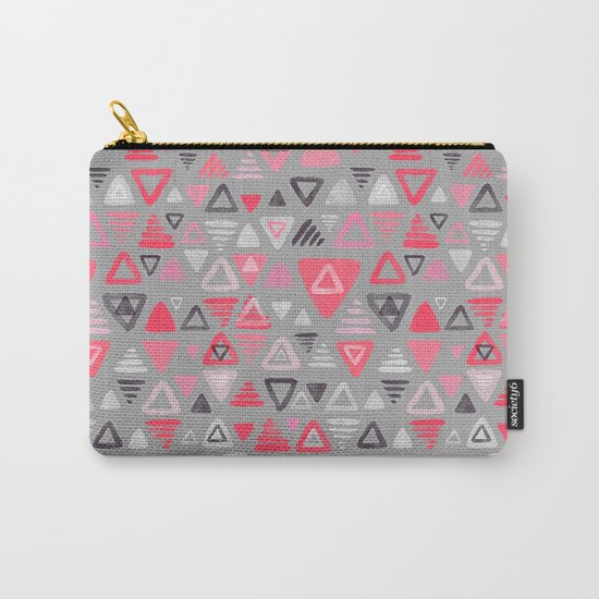 Summer Melon Hot Pink Triangles on Grey Carry-All Pouch