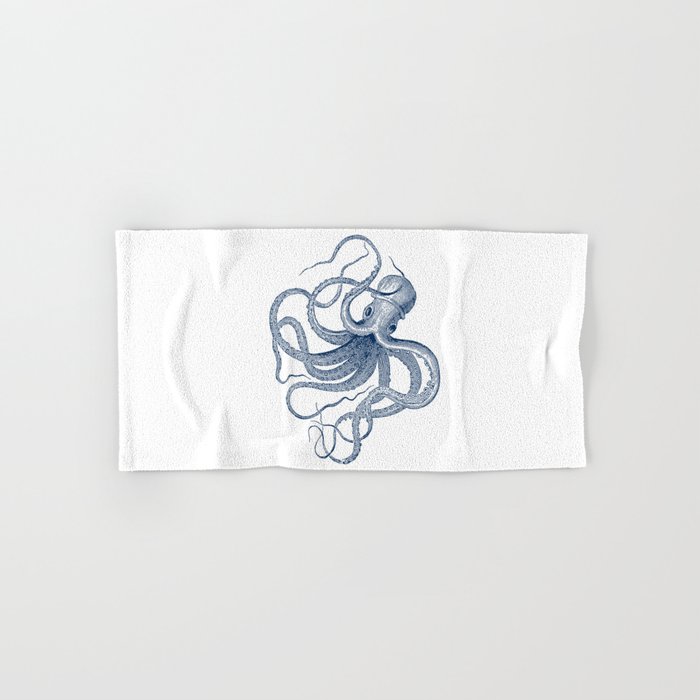 Blue nautical vintage octopus illustration Hand & Bath Towel