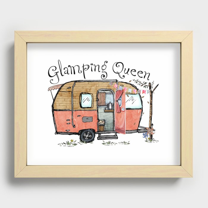 Glamping Queen Funny Vintage Camper Recessed Framed Print