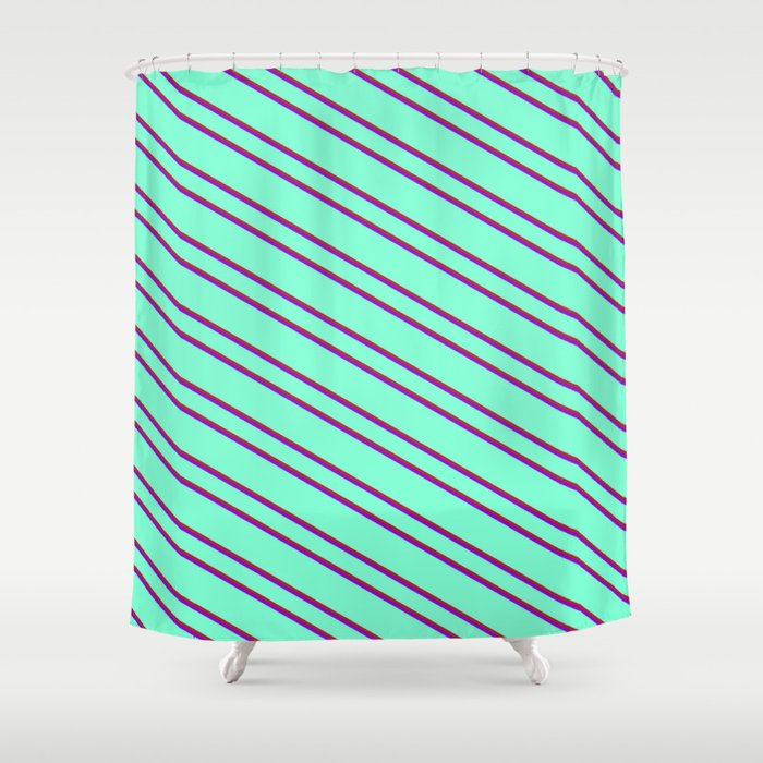 Aquamarine, Brown, and Dark Violet Colored Pattern of Stripes Shower Curtain