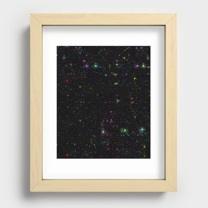 Abstract colorful neon glitch stars Recessed Framed Print