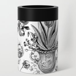 Black And White Tulip Spring Pattern Can Cooler