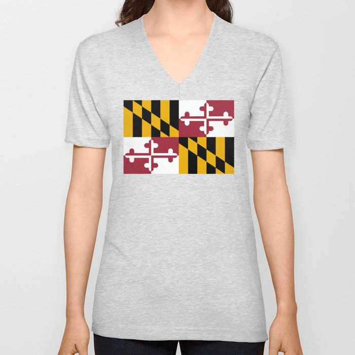 Flag of Maryland V Neck T Shirt
