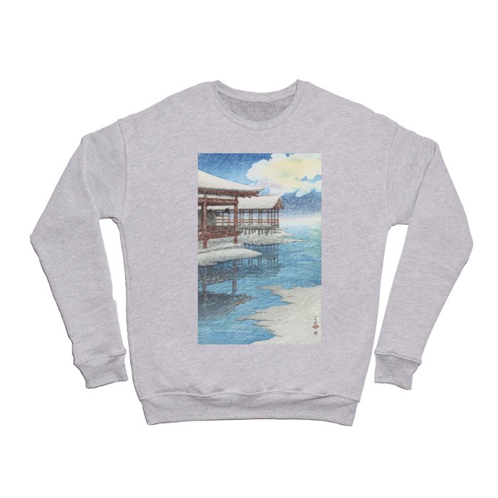 Snow On A Clear Day At Miyajima - Vintage Japanese Woodblock Print Art By Hasui Kawase Crewneck Sweatshirt