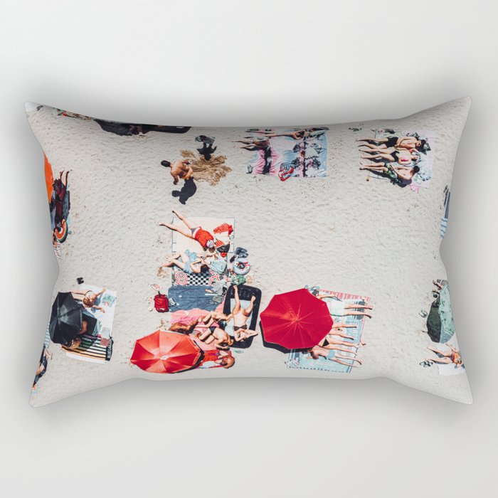 Aerial Red Umbrellas, Beach Umbrellas, People On Beach, Aerial Beach, Summer Vibes Rectangular Pillow