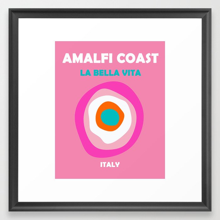 Boho Preppy Travel Poster- Amalfi Coast Framed Art Print