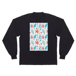 Christmas Pattern Turquoise Red Floral Long Sleeve T-shirt
