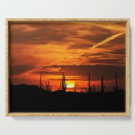 Sunset Orange Sky Cactus Desert Arizona America Serving Tray