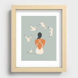The girl and the seagulls Recessed Framed Print