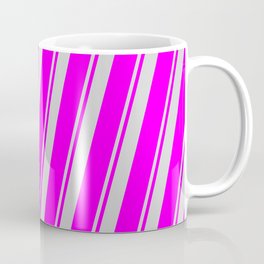 [ Thumbnail: Light Gray and Fuchsia Colored Striped/Lined Pattern Coffee Mug ]
