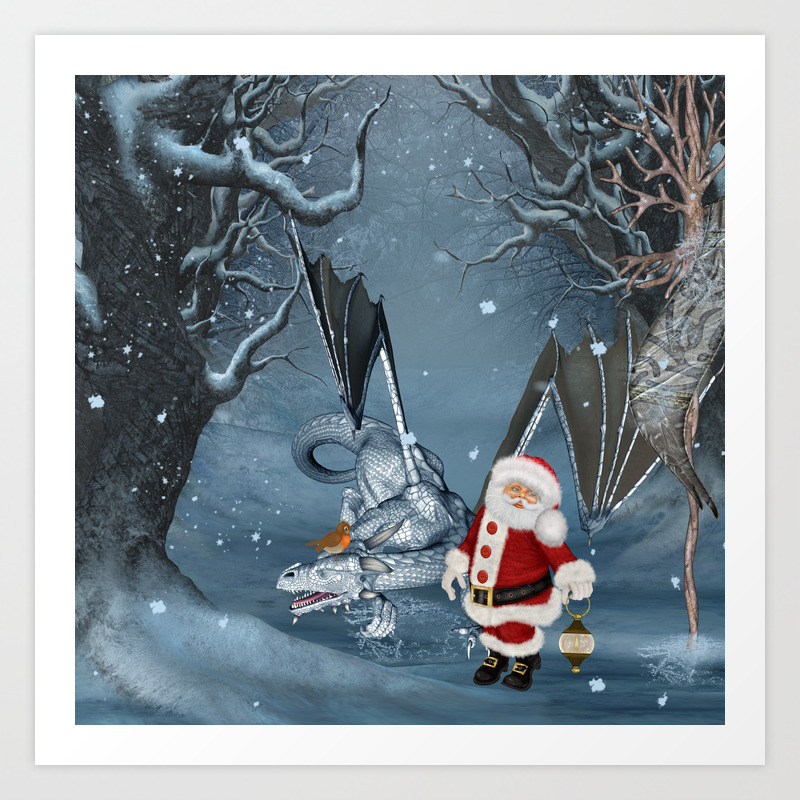 Santa Claus With Ice Dragon In A Winter Landscape Art Print By Nicky2342 Society6