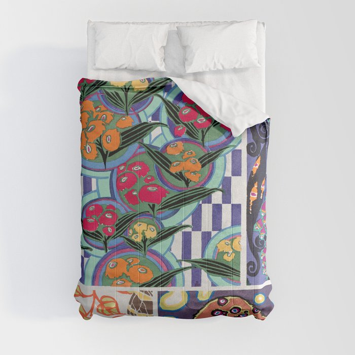 Retro Colorful Flower Market,Vintage Watercolor Floral Abstract Comforter