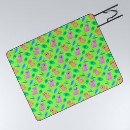 Cute little baby pink orange tigers tropical rainforest exotic green blue leaves jungle pattern Picnic Blanket