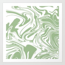 Liquid Contemporary Abstract Pastel Green and White Swirls - Retro Liquid Swirl Pattern Art Print