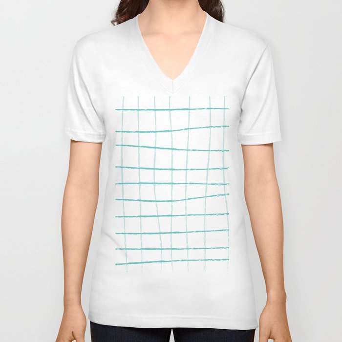Blue Grid Wallpaper V Neck T Shirt