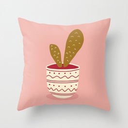 Cactus House Plant in Pot (peach/red/gold) Throw Pillow