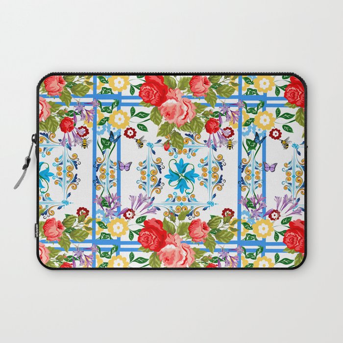 Italian,Sicilian art,majolica,tiles,Flowers Laptop Sleeve