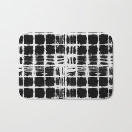Black and white squares with white lines grunge pattern Bath Mat