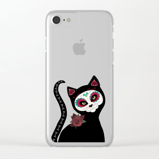 Day of the Dead Cat Clear iPhone Case