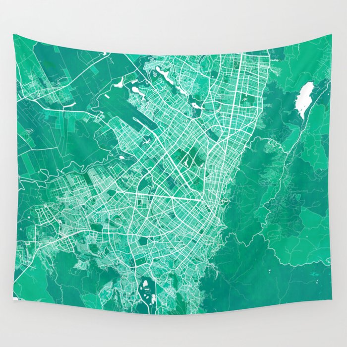 Bogota City Map of Colombia - Watercolor Wall Tapestry