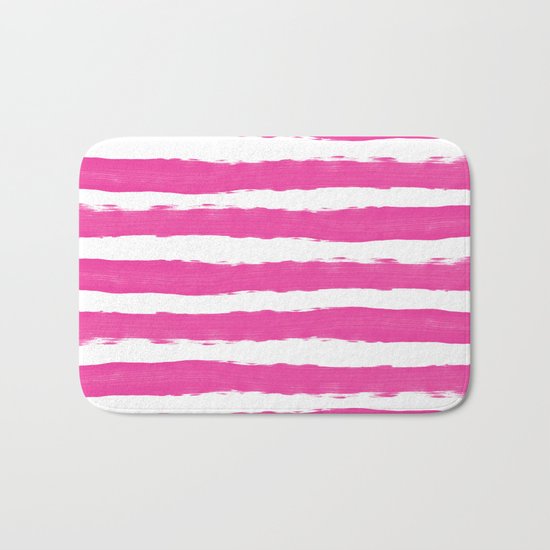 Simple pink and white handrawn stripes - horizontal - for your summer on #Society6 Bath Mat