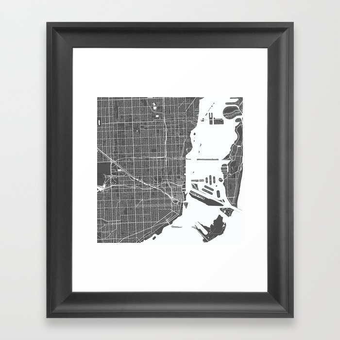Miami USA Modern Map Art Print Framed Art Print