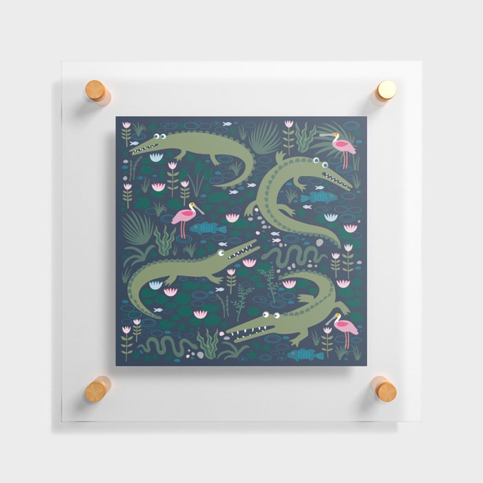 American Alligators and Roseate Spoonbills - Comeback Species by Cecca Designs Floating Acrylic Print