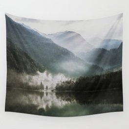 Dreamlike Morning at the Lake - Nature Forest Mountain Photography Wall Tapestry