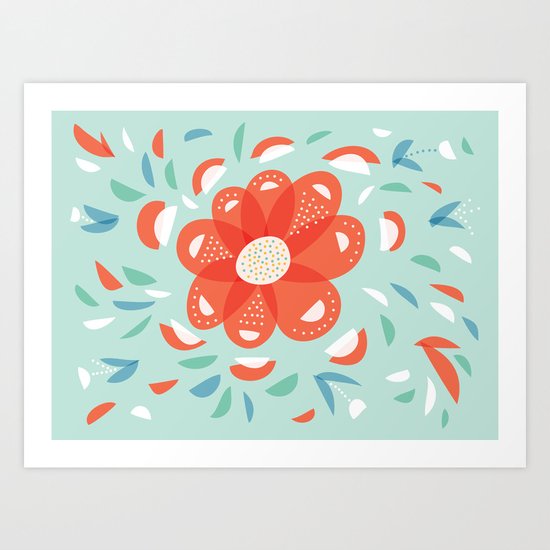 Whimsical Decorative Red Flower Art Print