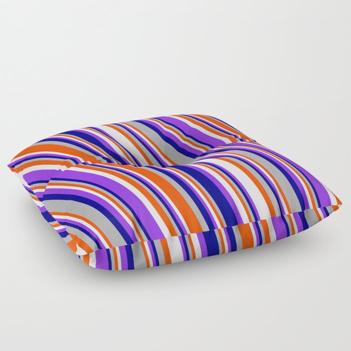 Eyecatching Blue, Dark Grey, Red, White, and Purple Colored Stripes/Lines Pattern Floor Pillow