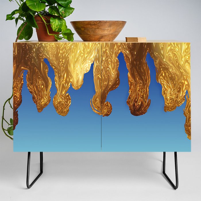 Blue And Gold  Glitter Gradient Ombre Sombre Pattern Abstract,Sparkles,luxury,glam,shine,shiny,chic,girly, Credenza
