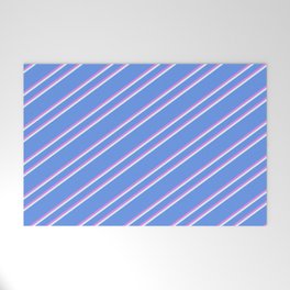 [ Thumbnail: Cornflower Blue, Violet, and Light Cyan Colored Lined Pattern Welcome Mat ]