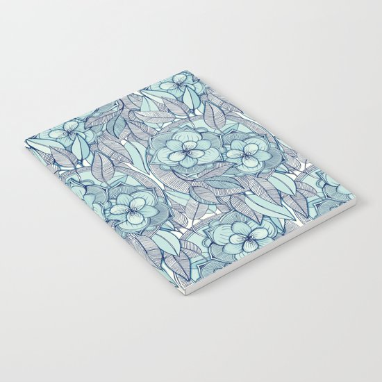 Teal Magnolias - a hand drawn pattern Notebook