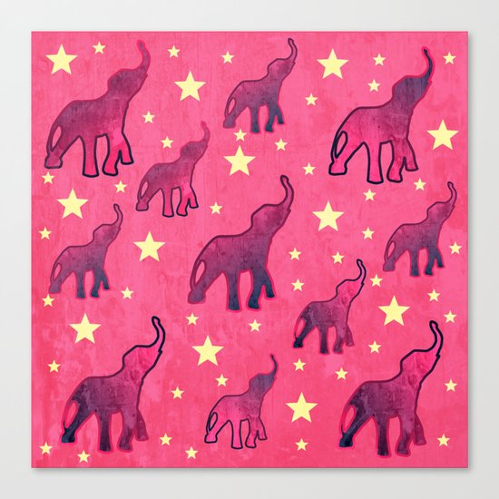 Elephants Stars Pattern Canvas Print