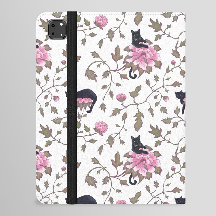 Black cats and paeony flowers iPad Folio Case