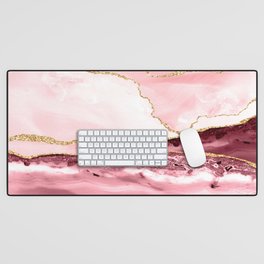 Pink And Gold Marble Waves Desk Mat