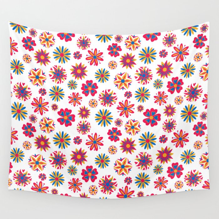 Abstract flowers pattern. Flat design floral ornament illustration Wall Tapestry