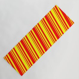 [ Thumbnail: Red and Yellow Colored Lined/Striped Pattern Yoga Mat ]