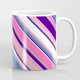 [ Thumbnail: Colorful Hot Pink, Light Pink, Blue, Indigo & White Colored Stripes Pattern Coffee Mug ]
