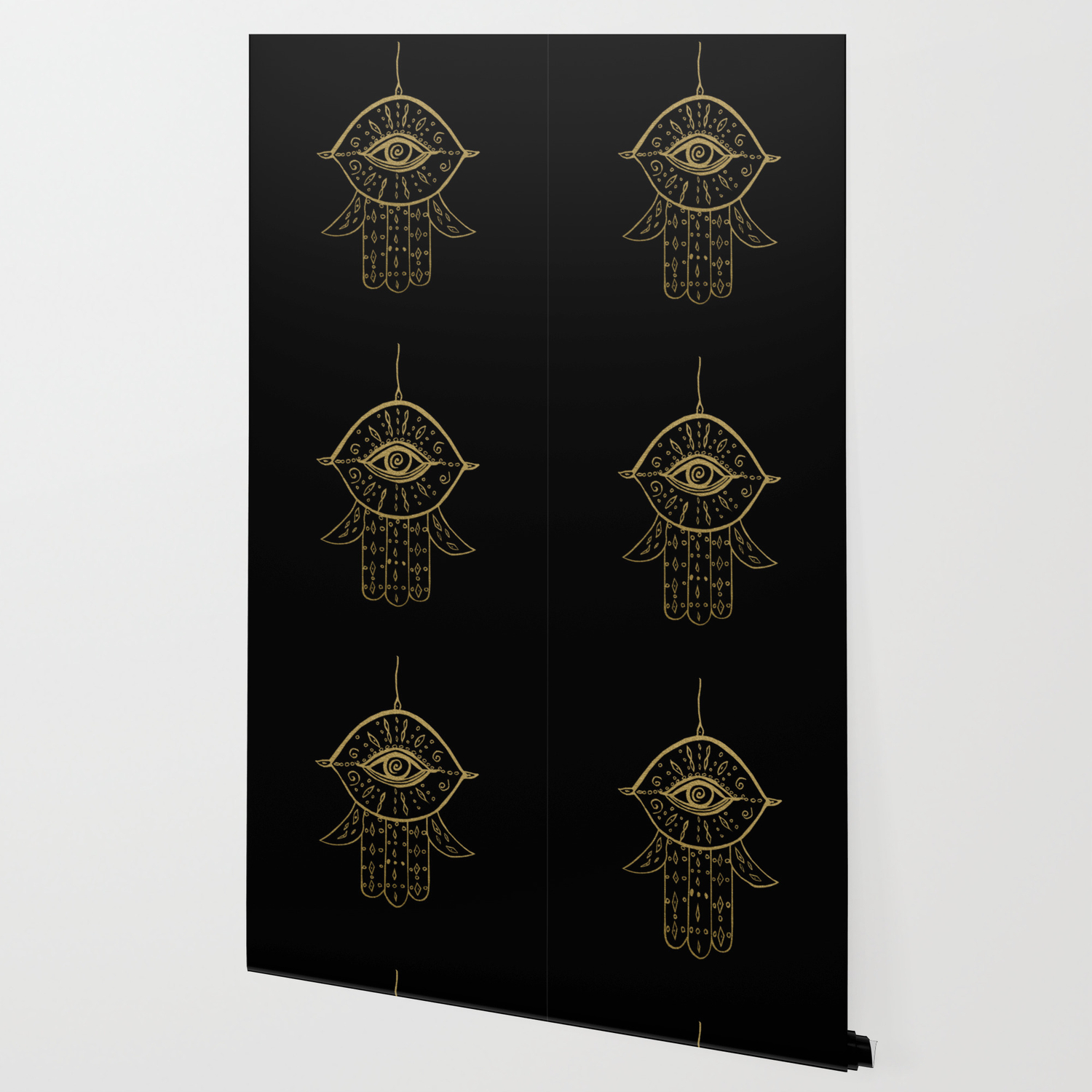 hamsa hand gold on black 1 drawing decor art society6 wallpaper by anitabellajantz society6 society6