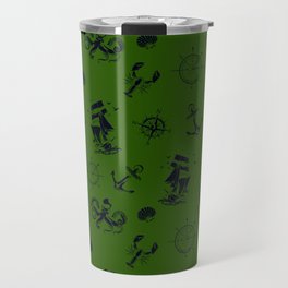 Green And Blue Silhouettes Of Vintage Nautical Pattern Travel Mug