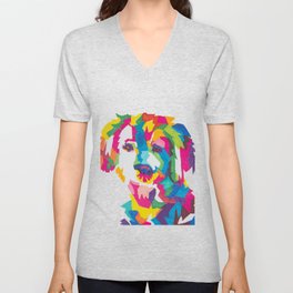 Colorful Dog Design V Neck T Shirt