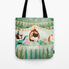 The Cat & Rabbits' Tea Party Tote Bag