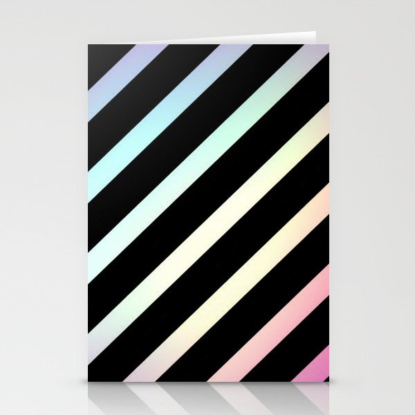 Diagonal Rainbow Stripes on Black Pink Aqua Lavender Stationery Cards