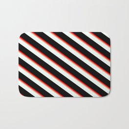 [ Thumbnail: Red, Light Salmon, Mint Cream, and Black Colored Pattern of Stripes Bath Mat ]