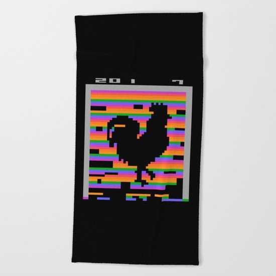 Chinese Zodiac Rooster Design Retro 8-Bit Computer Game Beach Towel