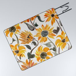 Sunflower Watercolor – Yellow & Black Palette Picnic Blanket
