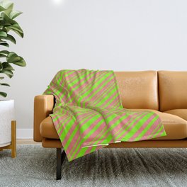 [ Thumbnail: Light Coral & Green Colored Striped Pattern Throw Blanket ]