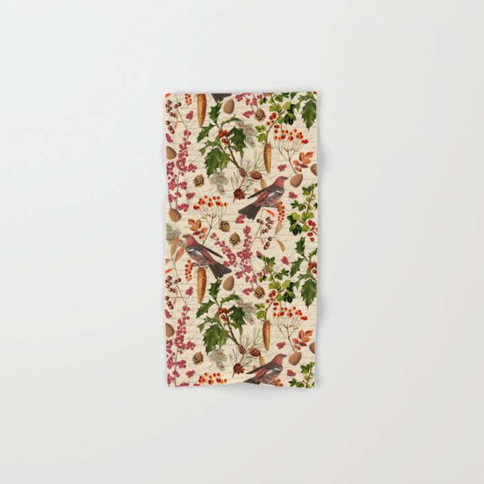 Vintage Birds Botanical Christmas Pattern Hand & Bath Towel